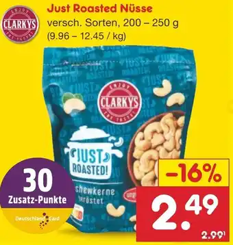 Netto Marken-Discount CLARKYS Just Roasted Nüsse 200-250 g Angebot