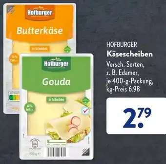 Aldi Süd HOFBURGER Käsescheiben 400 g Packung Angebot