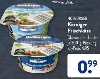 Aldi Süd HOFBURGER Körniger Frischkäse 200 g Packung Angebot