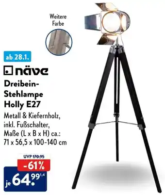 Aldi Süd näve Dreibein Stehlampe Holly E27 Angebot