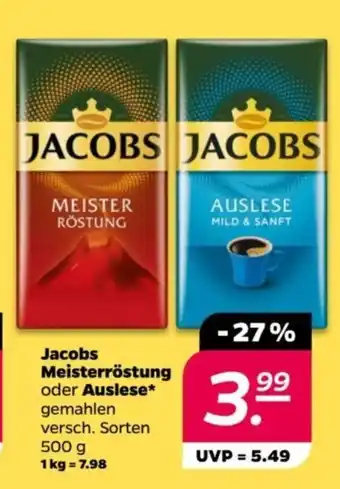 NETTO Jacobs Meisterröstung oder Auslese*= gemahlen versch. Sorten 500 g Angebot