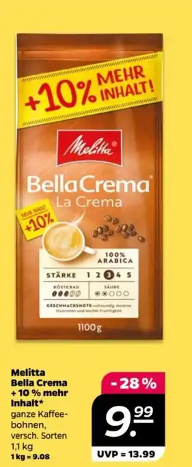 NETTO Melitta Bella Crema + 10% mehr Inhalt ganze Kaffeebohnen, versch. Sorten 1,1 kg Angebot