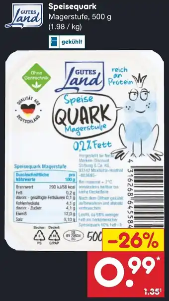 Netto Marken-Discount GUTES Land Speisequark Magerstufe, 500 g Angebot