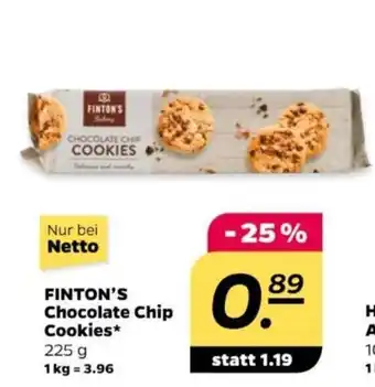 NETTO FINTON'S Chocolate Chip Cookies 225 g Angebot