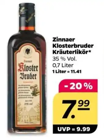 NETTO Zinnaer Klosterbruder Kräuterlikör 35 % Vol. 0,7 Liter Angebot