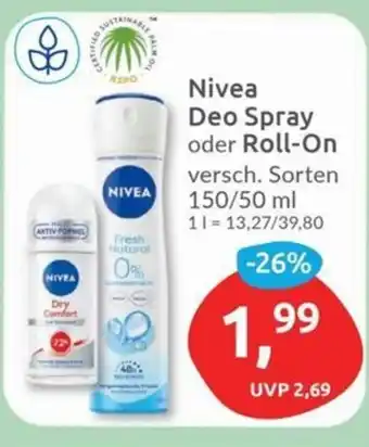 Budni Nivea Deo Spray oder Roll-On versch. Sorten 150/50 ml Angebot