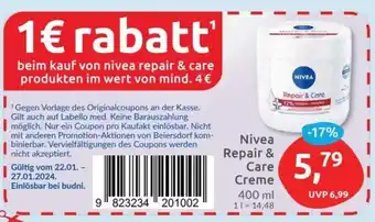 Budni Nivea Repair & Care Creme 400 ml Angebot