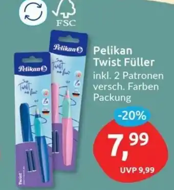 Budni Pelikan Twist Füller inkl. 2 Patronen versch. Farben Packung Angebot