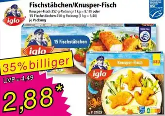 Norma Iglo Fischstäbchen/Knusper-Fisch 352/450 g Packung Angebot