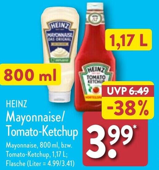 HEINZ Mayonnaise/ TomatoKetchup 800 ml/1,17 L Angebot bei Aldi Nord