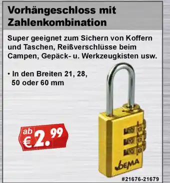 Stabilo Fachmarkt Vorhängeschloss mit Zahlenkombination Angebot