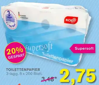 KODi Supersoft TOILETTENPAPIER 8 x 200 Blatt Angebot