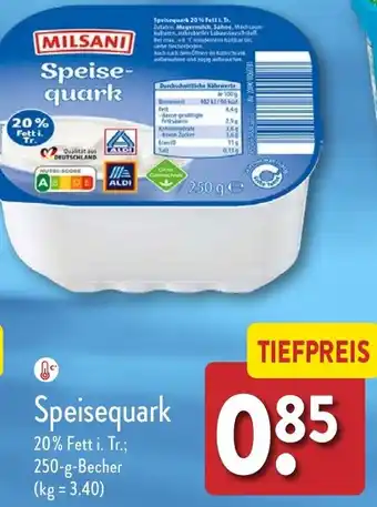 Aldi Nord MILSANI Speisequark 250 g Becher Angebot