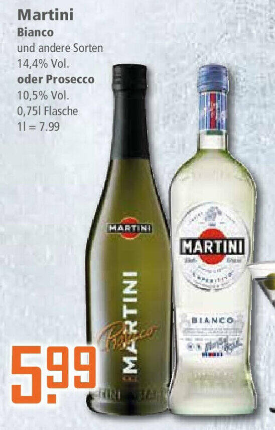 Martini Bianco oder Prosecco 0,75 L Flasche Angebot bei Klaas und Kock