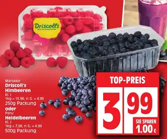 Edeka Marokko Driscoll's Himbeeren 250 g oder Heidelbeeren 500 g Packung Angebot