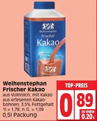 Edeka Weihenstephan Frischer Kakao 0,5 L Packung Angebot