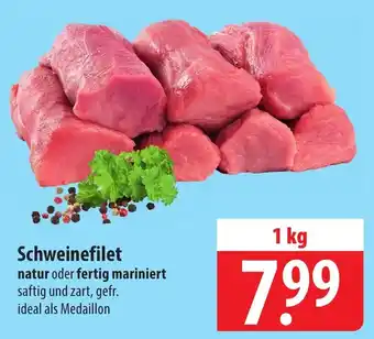 Famila Nord Ost Schweinefilet natur oder fertig mariniert saftig und zart, gefr. ideal als Medaillon 1 kg Angebot