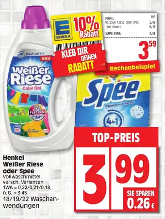 Edeka Henkel Weißer Riese oder Spee Vollwaschmittel 18/19/22 Waschanwendungen Angebot