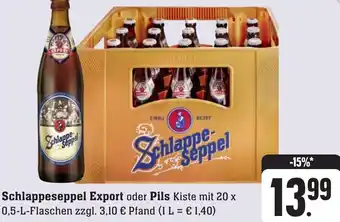 Edeka Neukauf Schlappeseppel Export oder Pils 20x0,5 L Flaschen Angebot