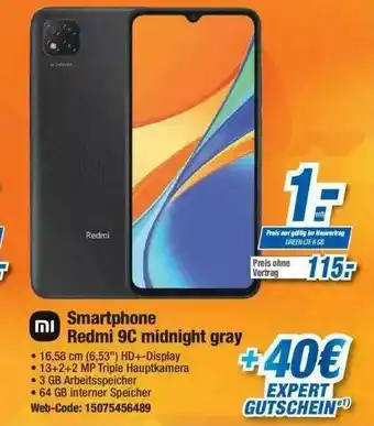 Expert Xiaomi Smartphone Redmi 9c Midnight Gray Angebot