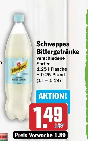 Hit Schweppes Bittergetränke verschiedene Sorten 1,25 I Flasche Angebot