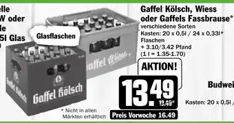 Hit Gaffel Kölsch, Wiess oder Gaffels Fassbrause verschiedene Sorten Kasten: 20 x 0,51 / 24 x 0,331 Flaschen Angebot