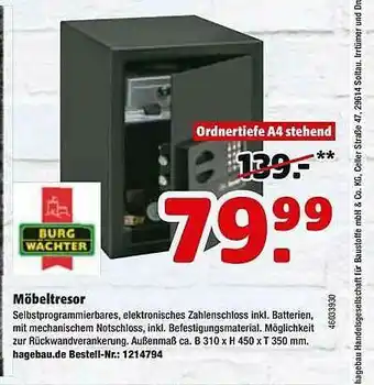 Hagebau Möbeltresor Burg Wächter Angebot