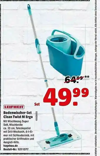 Hagebau Leifheit Bodenwischer-set Clean Twist M Ergo Angebot