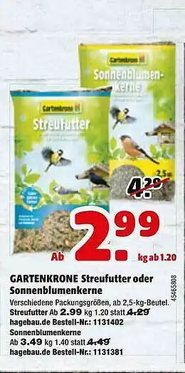 Hagebau Gartenkrone Streufutter Oder Sonnenblumenkerne Angebot