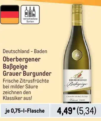 METRO Oberbergener Baßgeige Grauer Burgunder 0,75 L Flasche Angebot