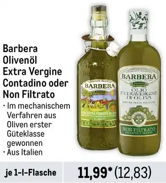 METRO Barbera Olivenöl Extra Vergine Contadino oder Non Filtrato 1 L Flasche Angebot