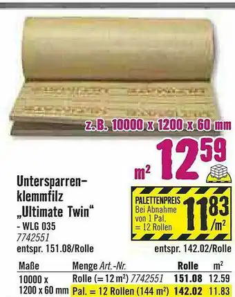 Hornbach Unstersparren Klemmfilz „ultimate Twin Angebot