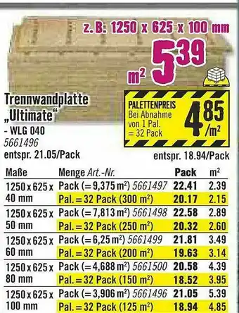 Hornbach Trennwandplatte „ultimate” Angebot