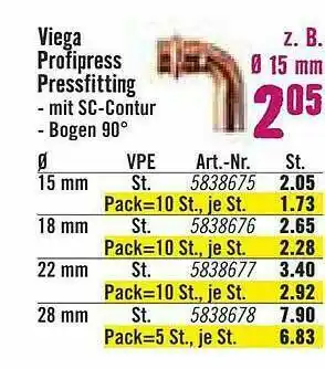 Hornbach Viega Profipress Pressfitting Bogen 90° Angebot