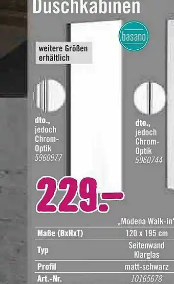 Hornbach Duschkabinen Basano „modena Walk-in” Angebot