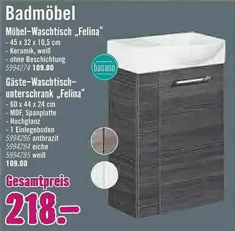 Hornbach Badmöbel Möbel-waschtisch „felina” & Gäste-waschtischunterschrank „felina” Angebot