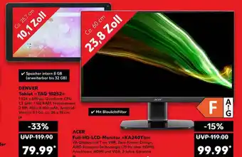 Kaufland Denver Tablet Taq10252 Oder Acer Full-hd-lcd-monitor Ka240ybi Angebot