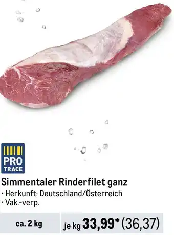 METRO Simmentaler Rinderfilet ganz ca. 2 kg Angebot