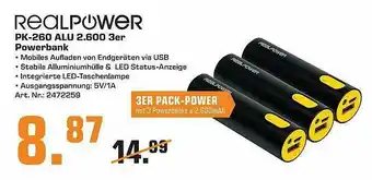 Saturn Realpower Pk-260 Alu 2.600 3er Powerbank Angebot