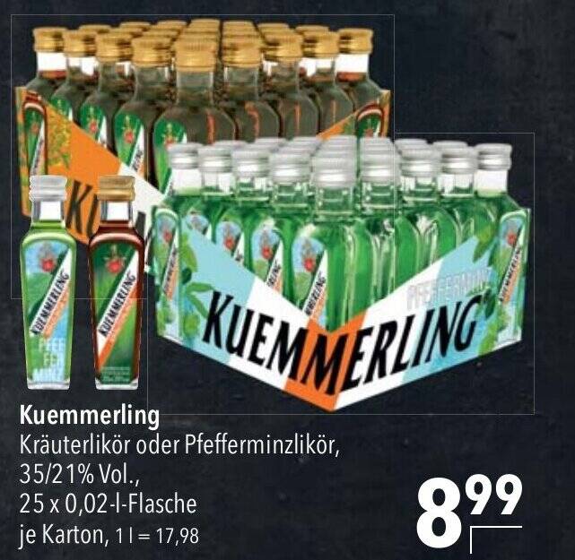 Kuemmerling Kräuterlikör oder Pfefferminzlikör, 35/21 Vol., 25*20ml Angebot bei CITTI Markt