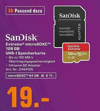 Saturn Sandisk Extreme MicroSDXC 128gb Uhs-i Speicherkarte Angebot