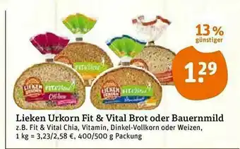 tegut Lieken Urkorn Fit & Vital Brot Oder Bauernmild Angebot