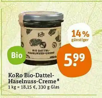 tegut Koro Bio-dattel Haselnuss-creme Angebot