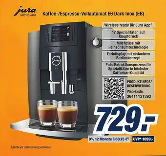 Expert Bening Jura Kaffee-espresso-vollautoma E6 Dark Lnox Angebot