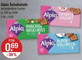 V Markt Alpia Schokolade 100 g Tafel Angebot