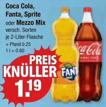 V Markt Coca Cola, Fanta, Sprite oder Mezzo Mix 2 Liter Flasche Angebot