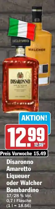 AEZ Disaronno Amaretto Liqueuer oder Walcher Bombardino 0,7 L Flasche Angebot