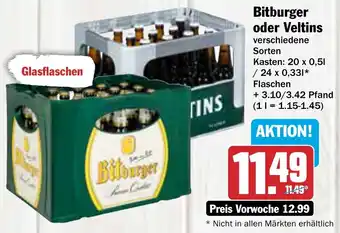 AEZ Bitburger oder Veltins 20x0,5/24x0,33 L Flaschen Angebot