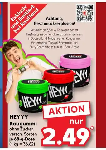 Kaufland HEYYY Kaugummi ohne Zucker, versch. Sorten je 68-g-Dose Angebot