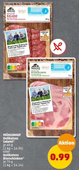 PENNY MÜHLENHOF Delikatess Salami 60 g oder Delikatess Bierschinken 70 g Angebot